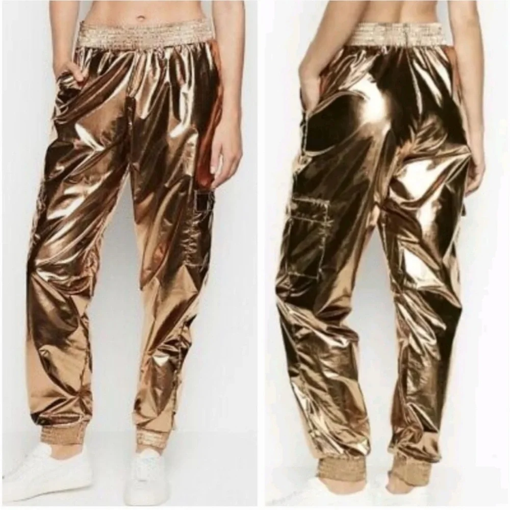 VICTORIA'S SECRET SPORT GOLD LAMÉ MC HAMMER VIBE CARGO LOUNGE JOGGERS SIZE LARGE - Picture 2 of 10
